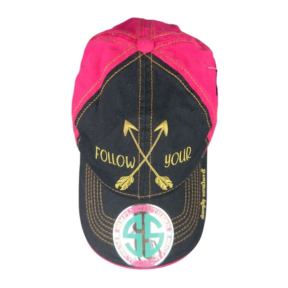 Simply Southern Follow Your Arrow Pink & Black Baseball Cap Hat Adjustable Strap - Picture 8 of 16